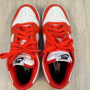 Nike Womens Dunk Low Sneakers in Bright Orange and White